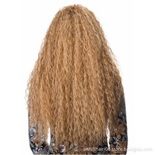 Aishili wholesale gold and brown long synthetic wigs water wave and kinky straight hair synthetic hair wigs for black woman